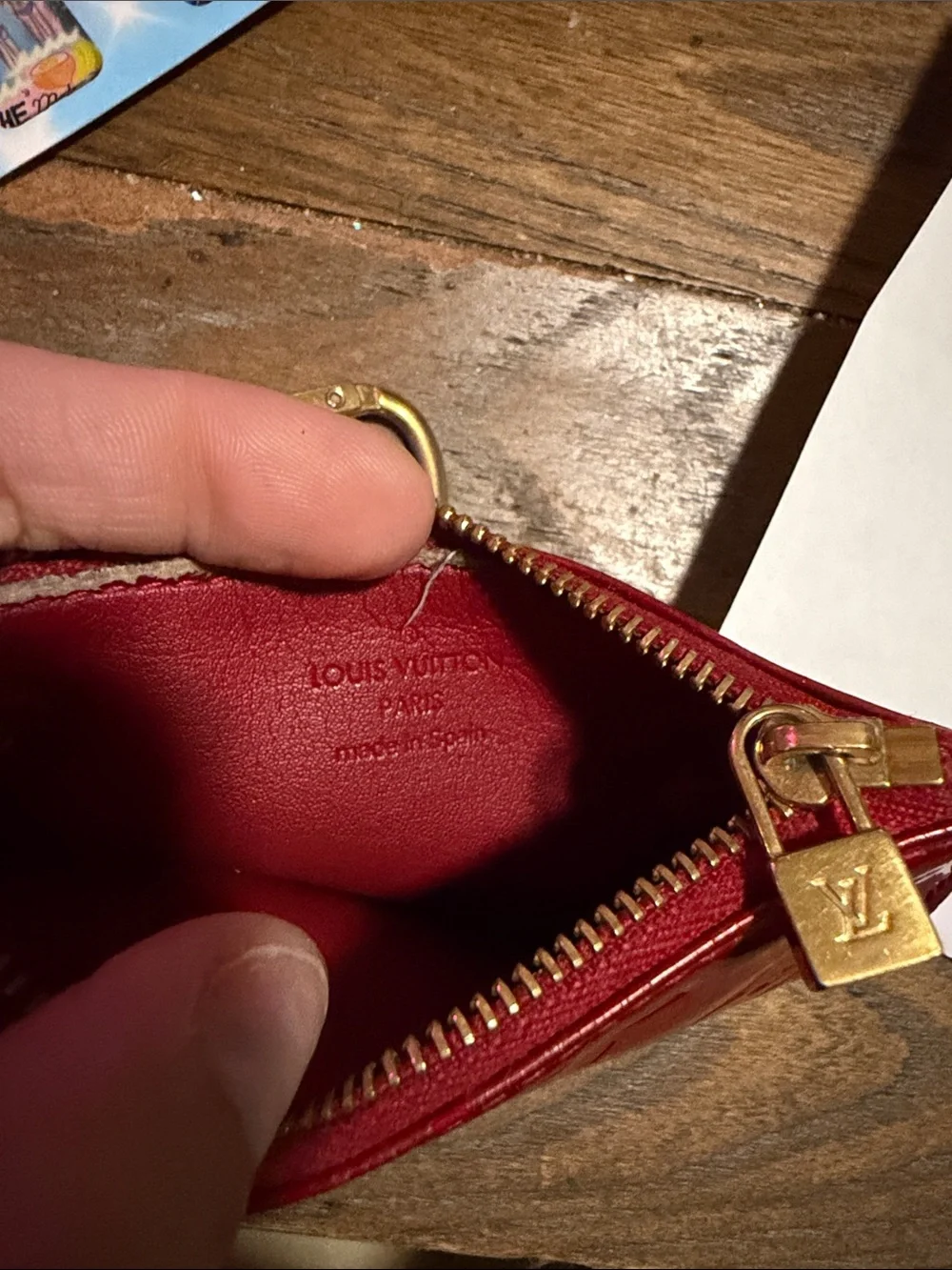 Louis Vuitton Red Patent Monogram Key Pouch with Gold Hardware